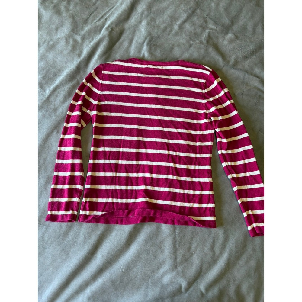Orvis Womens Magenta Pink White Striped 100% Cotton Crewneck Sweater Size S - Picture 2 of 3
